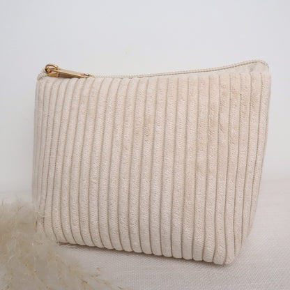 Cordtäschchen – helles Beige | Kleine Kosmetiktasche mit Reißverschluss