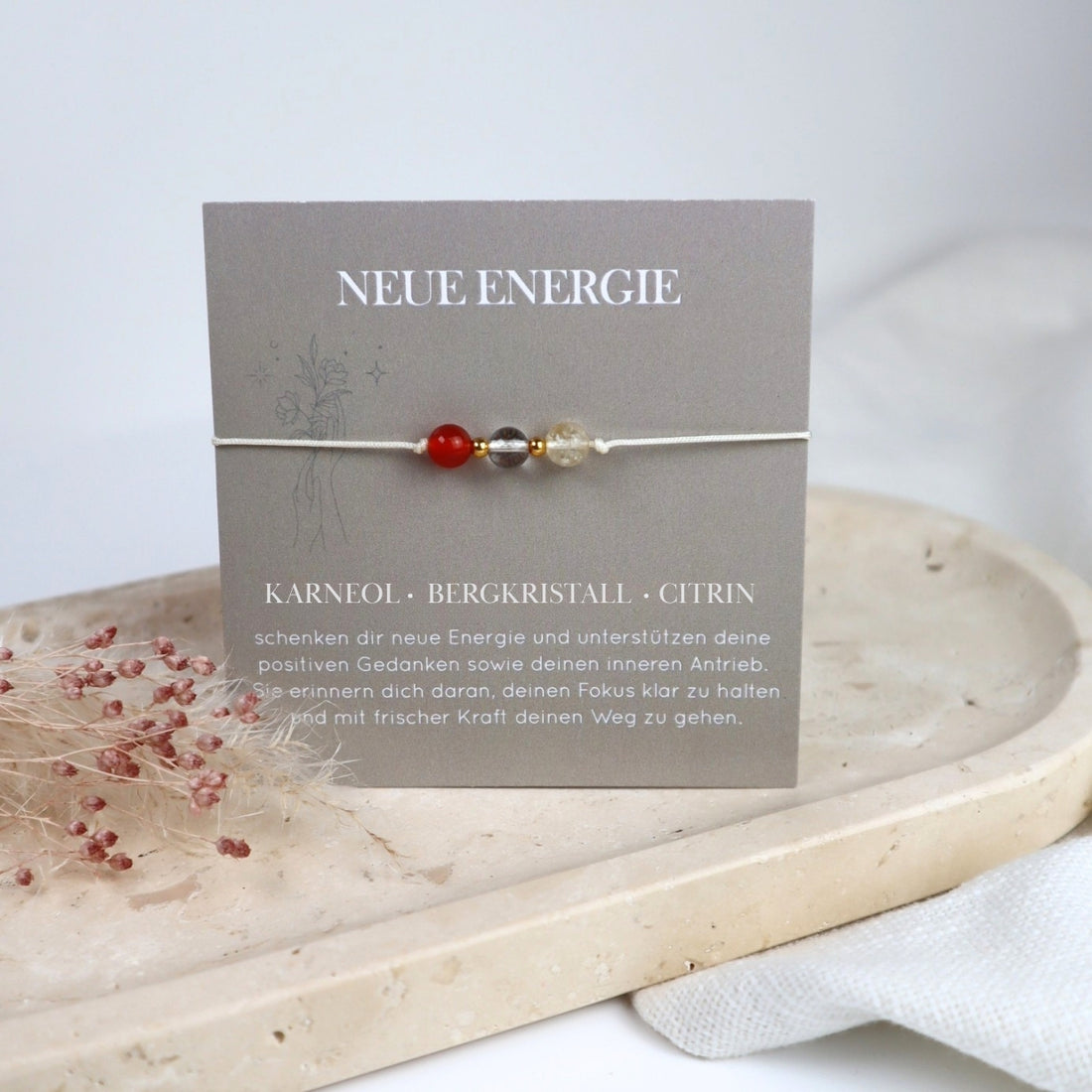 Natursteinarmband „Neue Energie“ – mit Karneol, Bergkristall &amp; Citrin