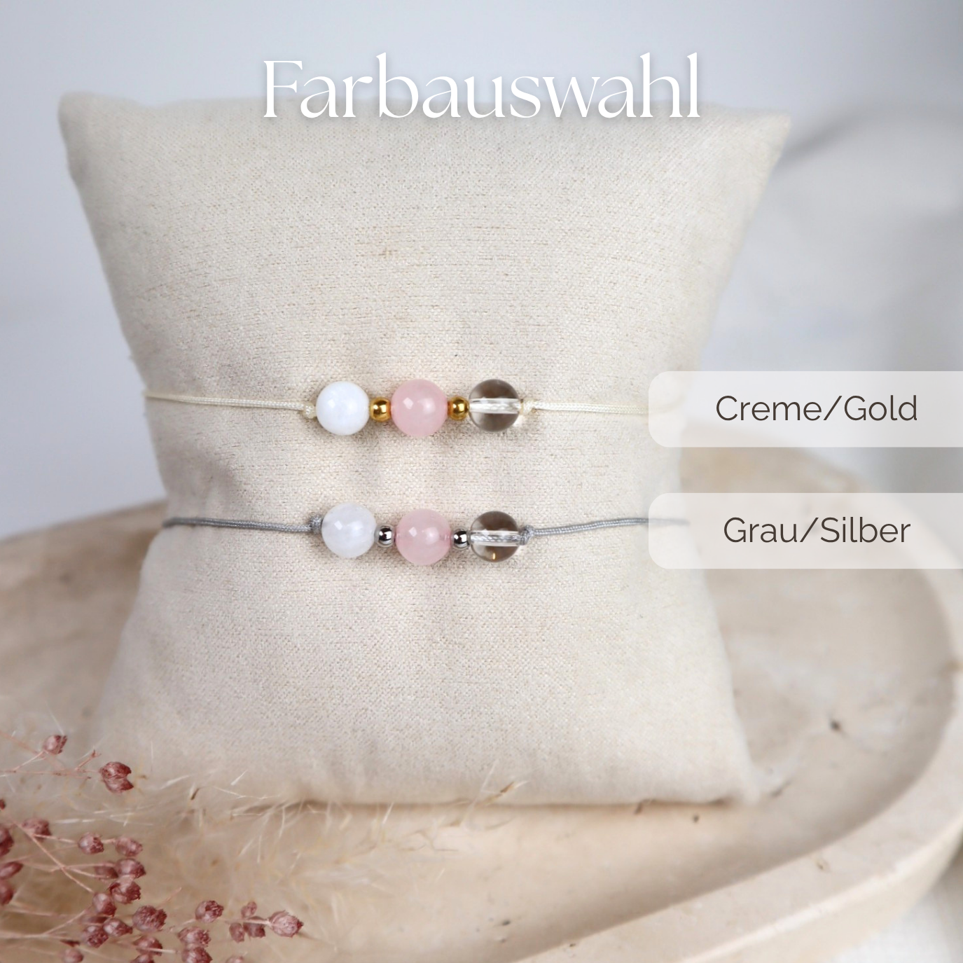 Mama Armband aus Edelsteinen | Rosenquarz, Mondstein &amp; Bergkristall
