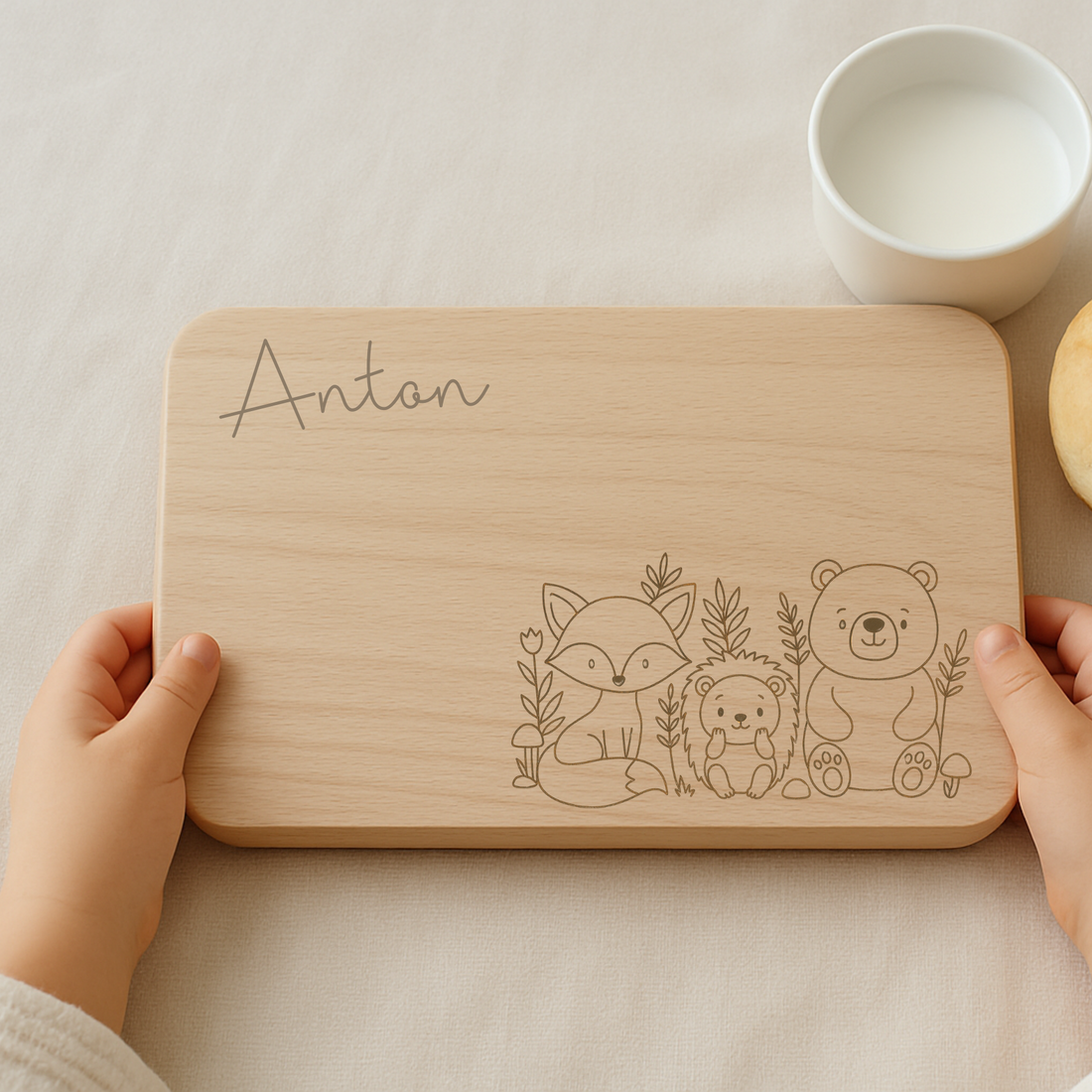 Frühstücksbrettchen Waldtiere – personalisierbar mit Name