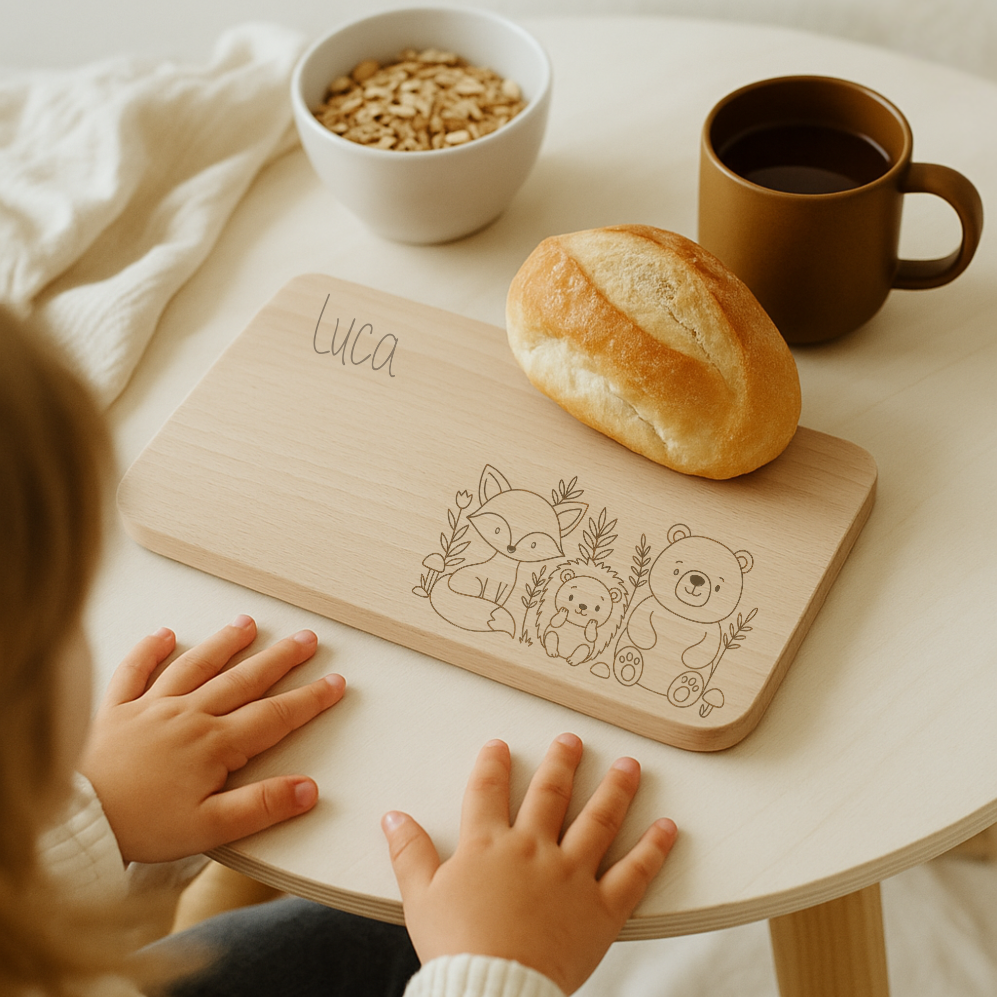Frühstücksbrettchen Waldtiere – personalisierbar mit Name