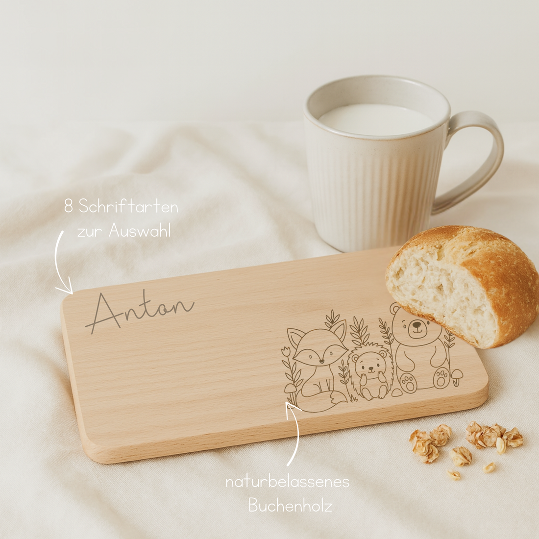 Frühstücksbrettchen Waldtiere – personalisierbar mit Name