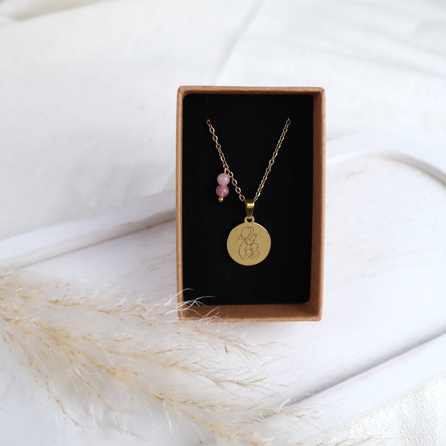 Mama-Kette mit Rosenquarz &amp; Wunschgravur | Personalisierbarer Schmuck für Mamas