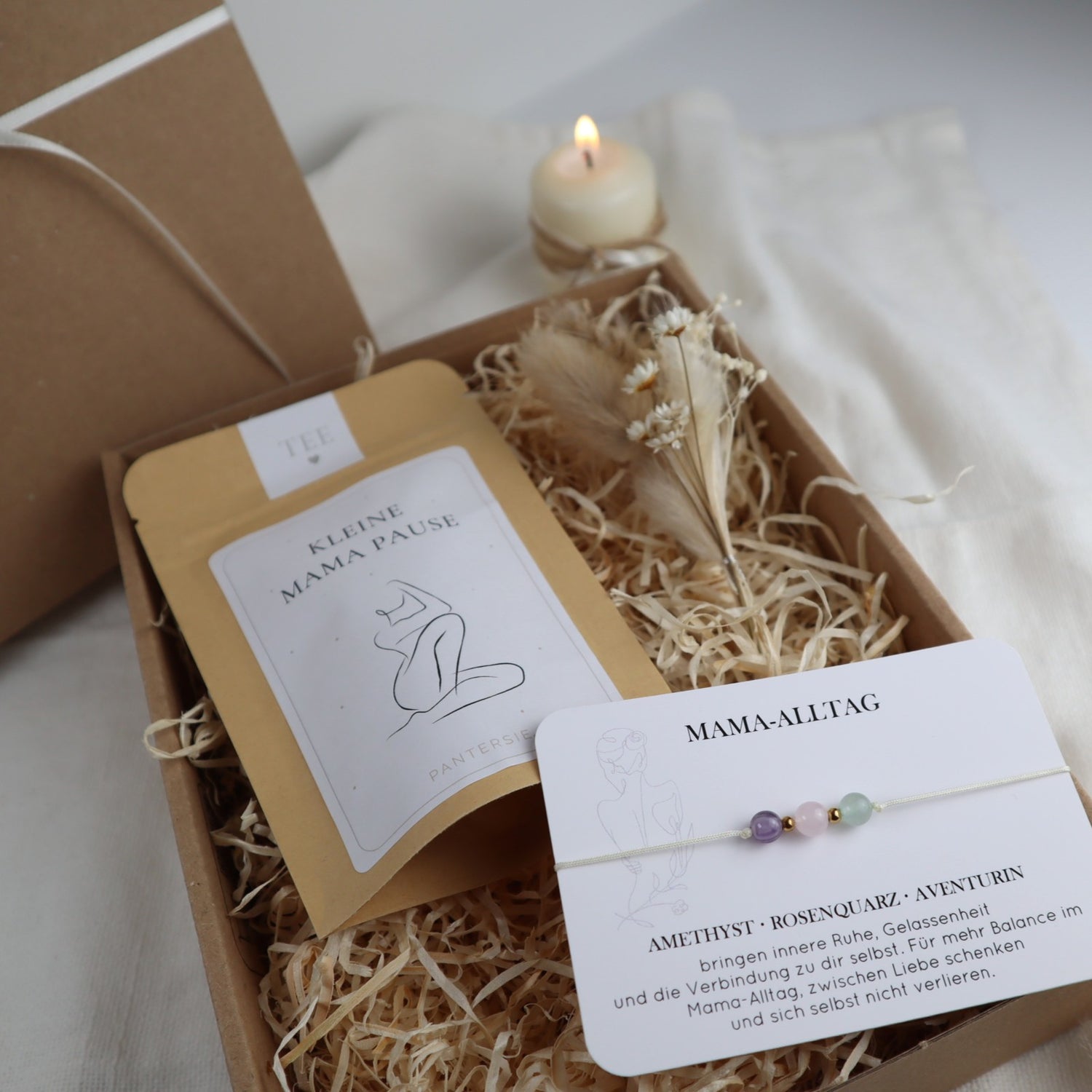 Mama-Alltag Geschenkbox | Kleine Mama Pause &amp; Natursteinarmband