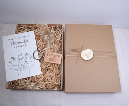 Geschenkbox Patenonkel - mit Schlüsselanhänger - Willst du mein Patenonkel werden