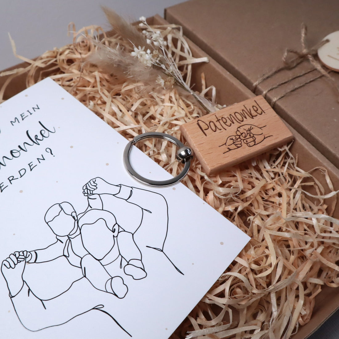 Geschenkbox Patenonkel - mit Schlüsselanhänger - Willst du mein Patenonkel werden