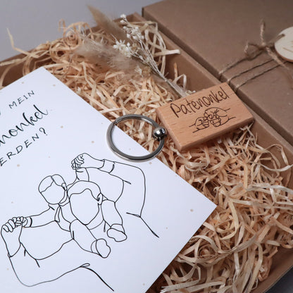 Geschenkbox Patenonkel - mit Schlüsselanhänger - Willst du mein Patenonkel werden