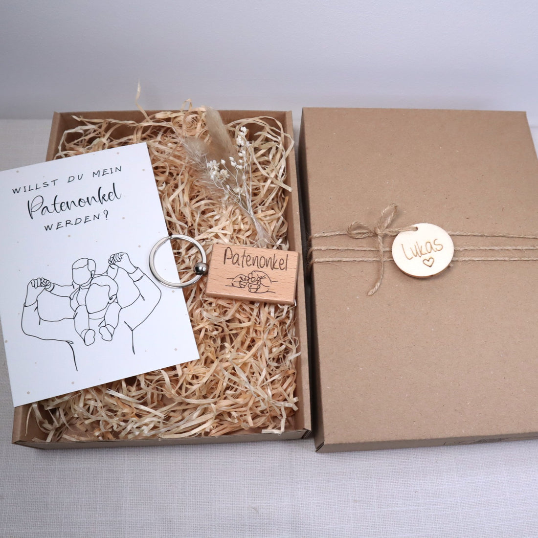 Geschenkbox Patenonkel - mit Schlüsselanhänger - Willst du mein Patenonkel werden