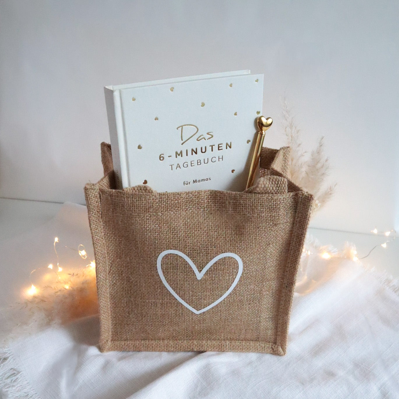 Geschenk-Set für Mamas | Achtsamkeit &amp; Selfcare | 6-Minuten-Tagebuch mit Tasche &amp; Herzstift