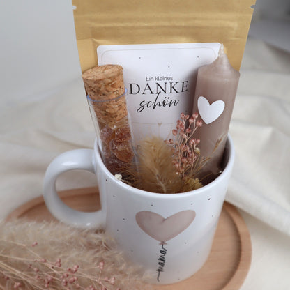 Geschenkset „Danke Mama“ | Tasse mit Tee &amp; Kerze für Mamas