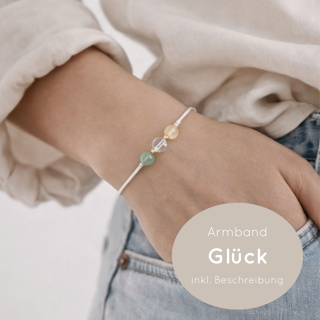 Natursteinarmband „Glücksbringer“ – mit Aventurin, Bergkristall &amp; Citrin