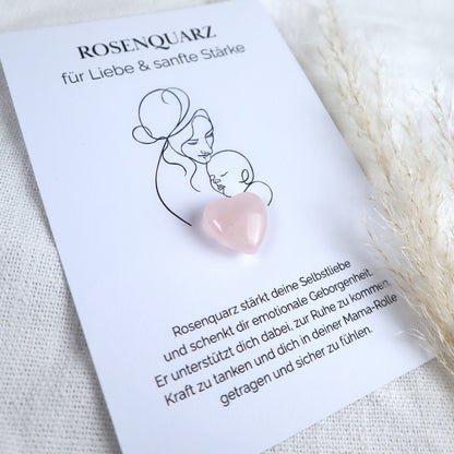 Herzenssteinkarte für Liebe &amp; sanfte Stärke – Rosenquarz in Herzform