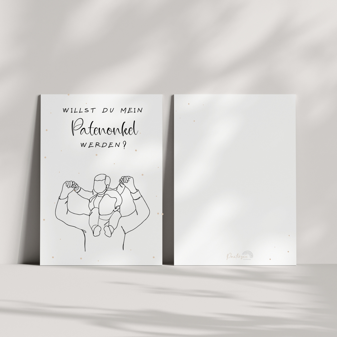 Postkarte „Willst du mein Patenonkel werden?“ – Line Art Design