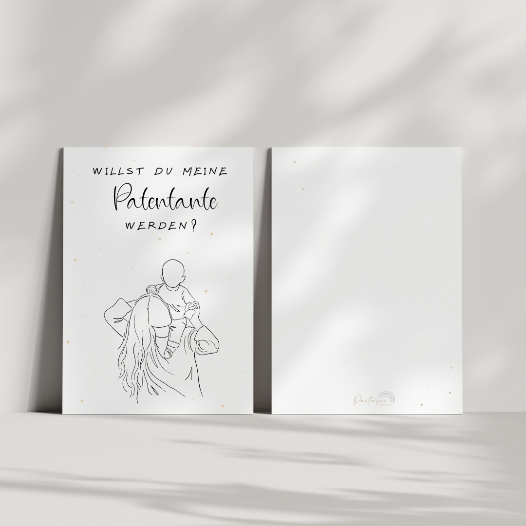Postkarte „Willst du meine Patentante werden?“ – Line Art Design