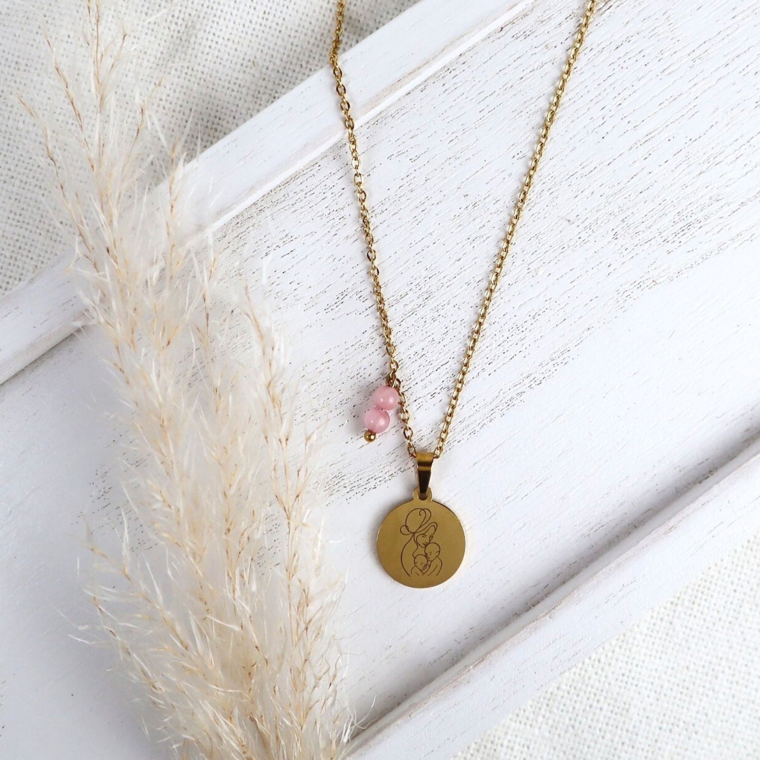 Mama-Kette mit Rosenquarz &amp; Wunschgravur | Personalisierbarer Schmuck für Mamas