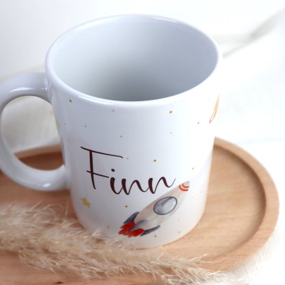 Kindertasse Weltraum mit Name - personalisierte Tasse Weltraum &amp; Rakete