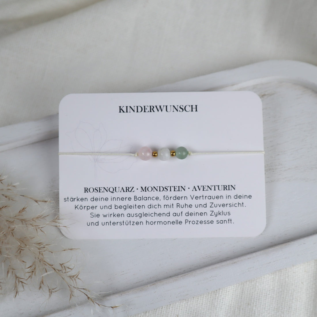Natursteinarmband „Kinderwunsch“ – mit Rosenquarz, Mondstein &amp; Aventurin