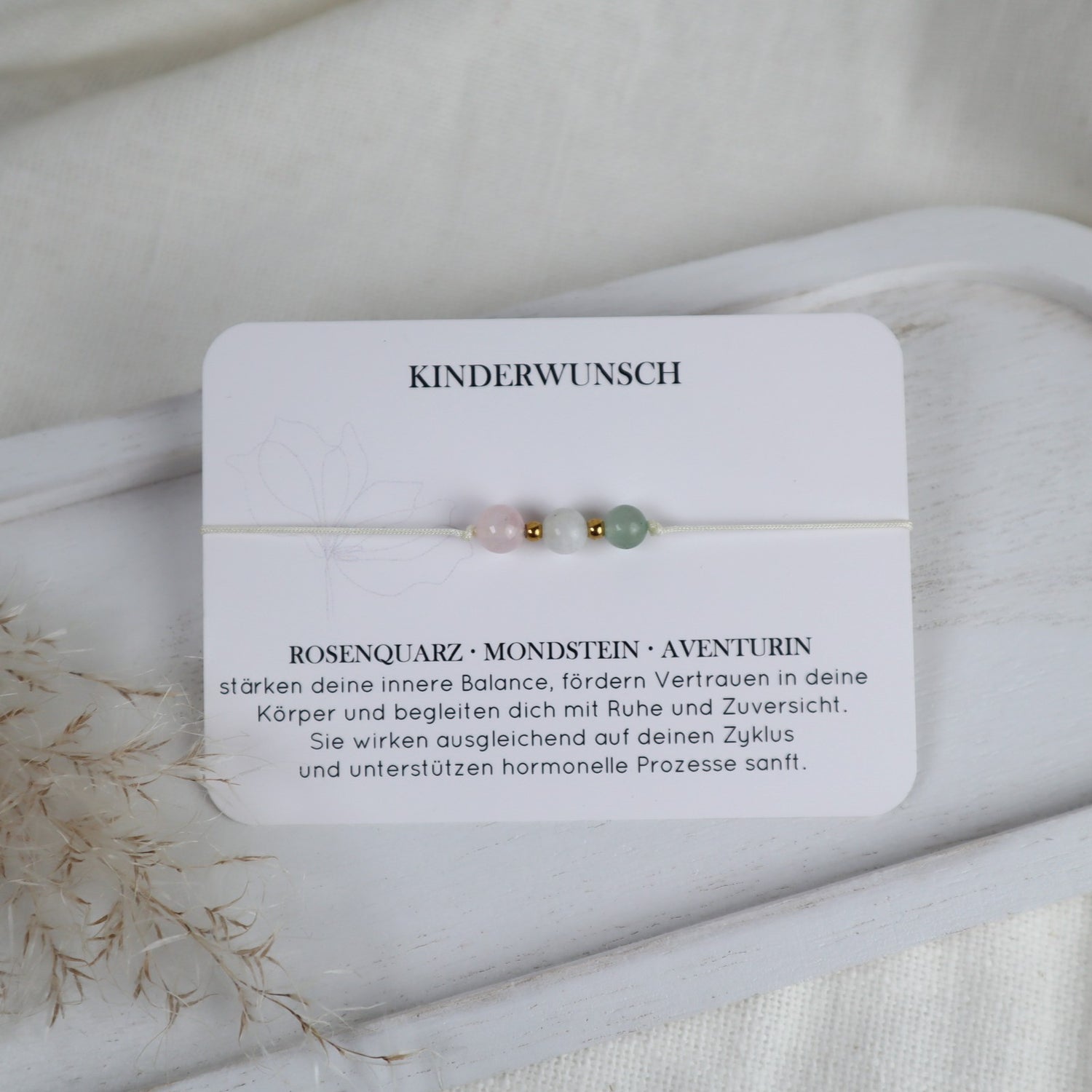 Natursteinarmband „Kinderwunsch“ – mit Rosenquarz, Mondstein &amp; Aventurin