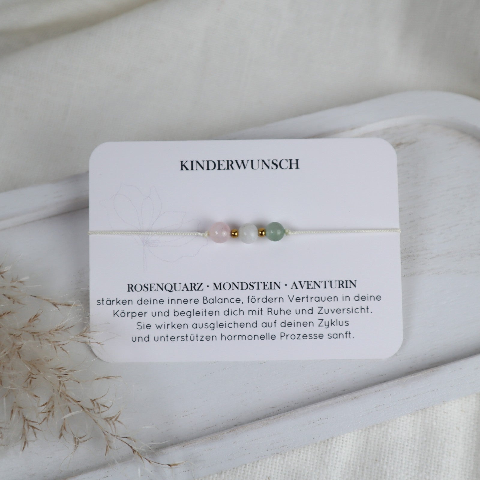 Natursteinarmband „Kinderwunsch“ – mit Rosenquarz, Mondstein &amp; Aventurin