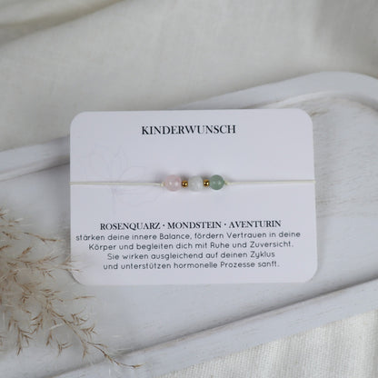 Natursteinarmband „Kinderwunsch“ – mit Rosenquarz, Mondstein &amp; Aventurin