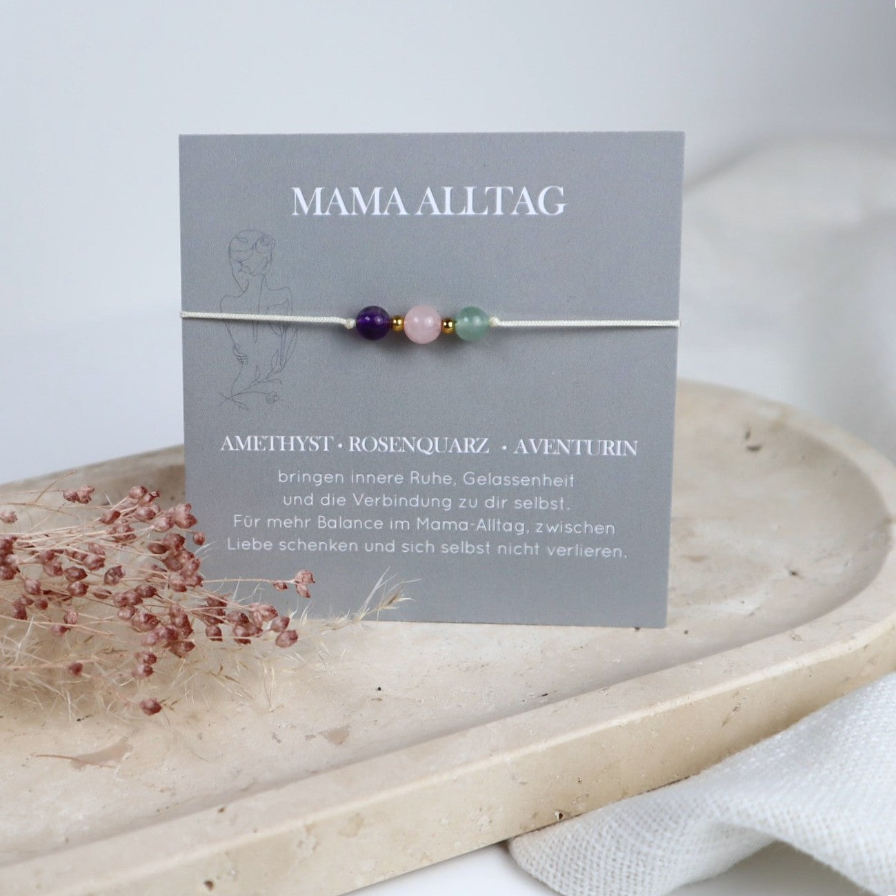 Natursteinarmband „Mama-Alltag“ – mit Amethyst, Rosenquarz&amp; Aventurin