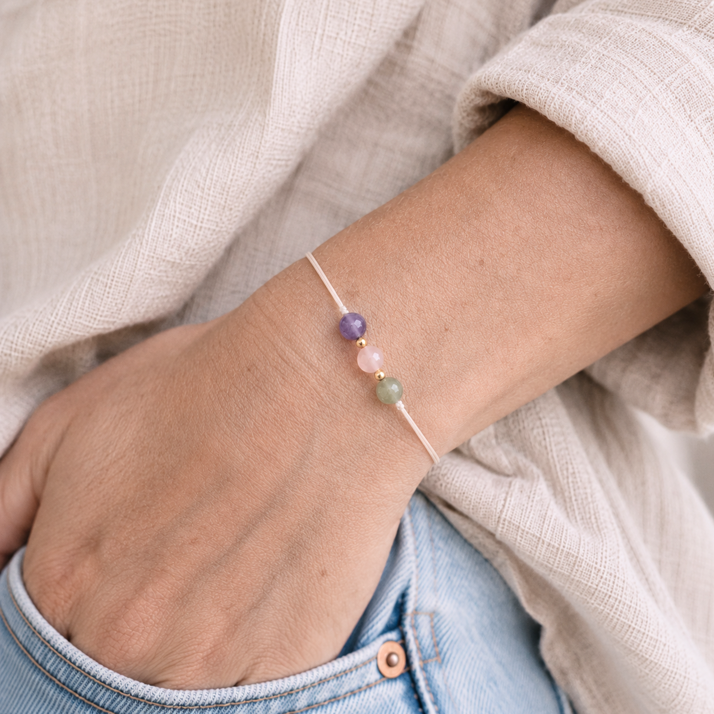 Natursteinarmband „Mama-Alltag“ – mit Amethyst, Rosenquarz&amp; Aventurin