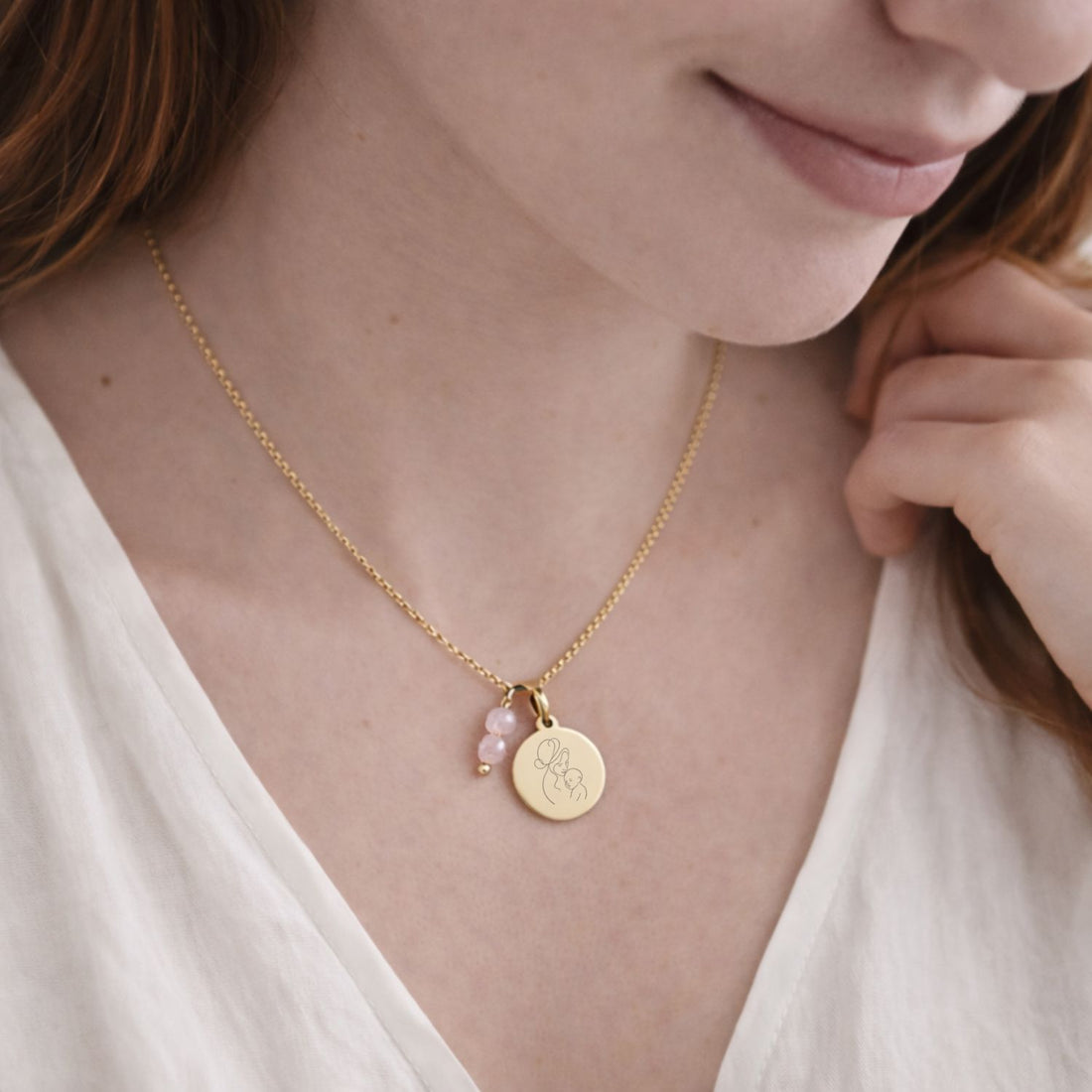 Mama-Kette mit Rosenquarz &amp; Wunschgravur | Personalisierbarer Schmuck für Mamas