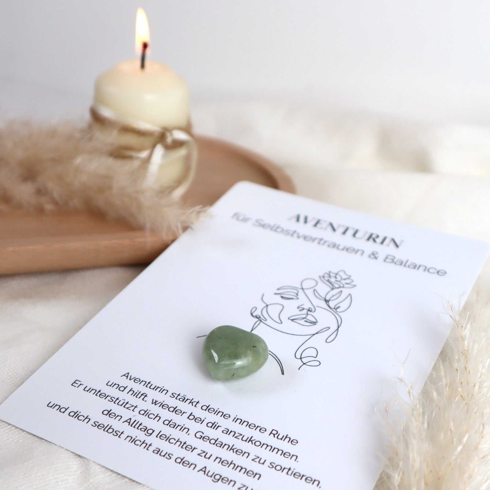 Herzenssteinkarte für Selbstvertrauen &amp; innere Balance – Aventurin in Herzform