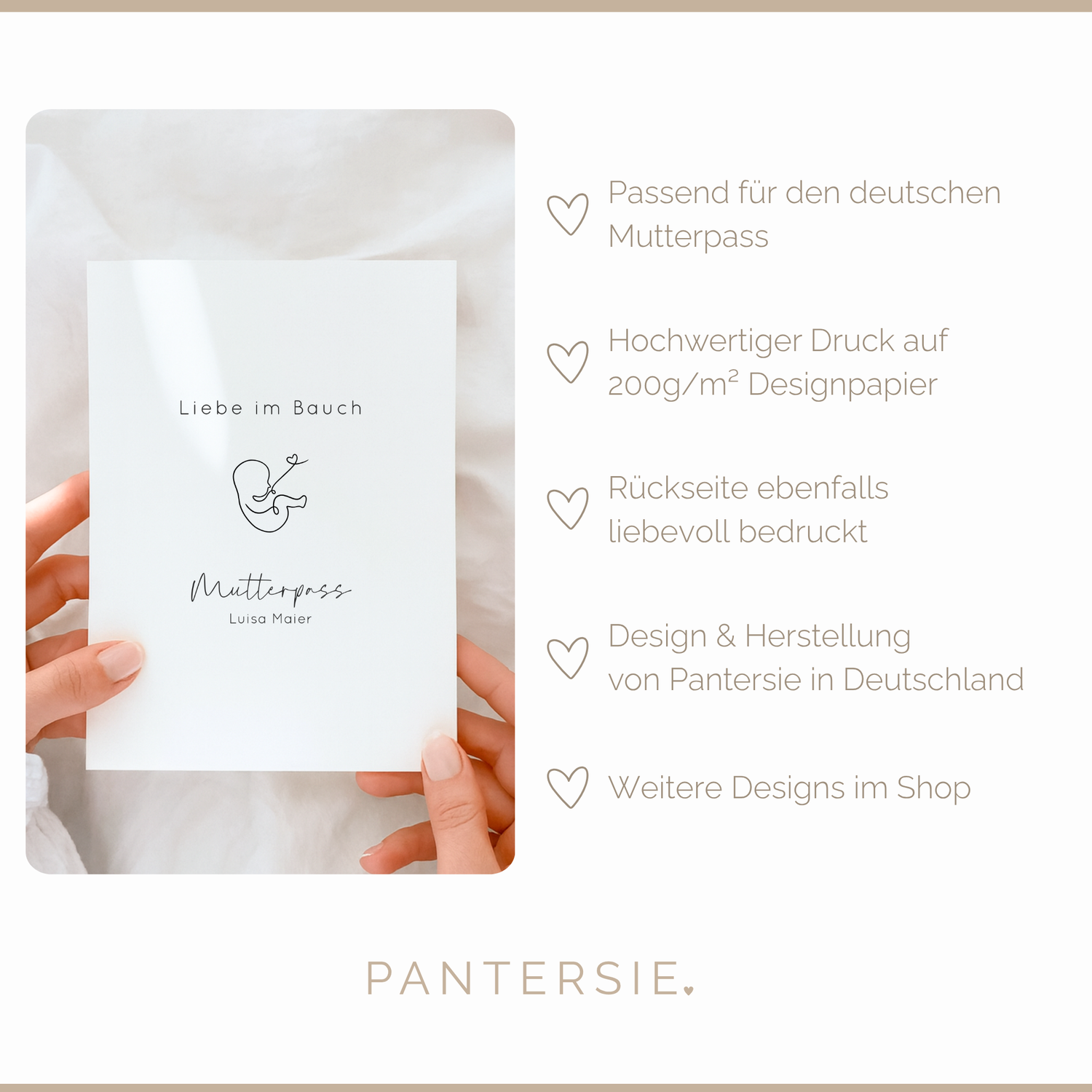 Mutterpasshülle personalisiert – „Liebe im Bauch“ Design für werdende Mamas