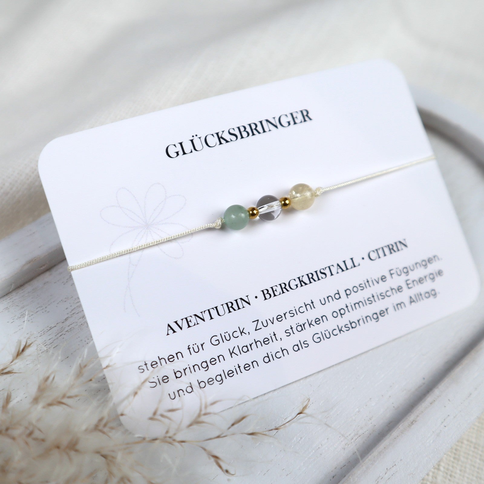 Natursteinarmband „Glücksbringer“ – mit Aventurin, Bergkristall &amp; Citrin