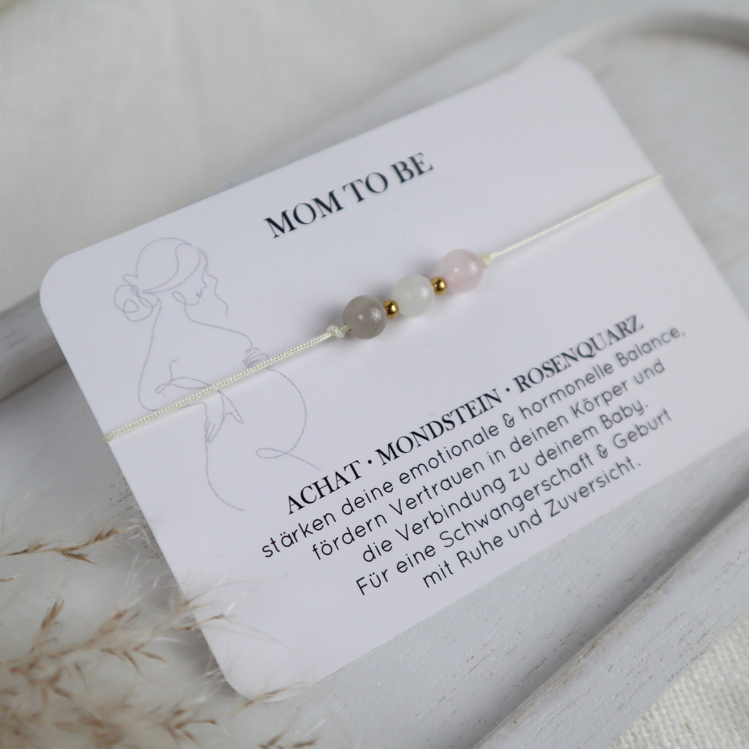 Natursteinarmband „Mom to be“ – mit Achat, Mondstein &amp; Rosenquarz