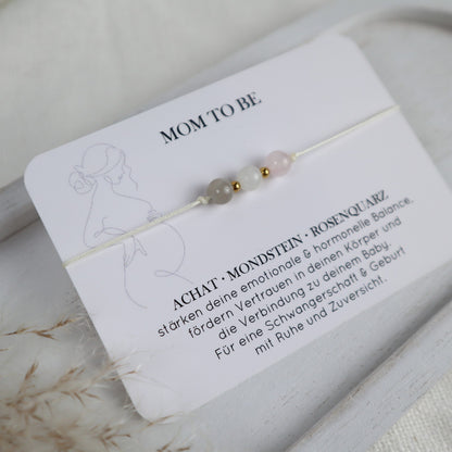 Natursteinarmband „Mom to be“ – mit Achat, Mondstein &amp; Rosenquarz