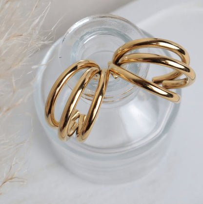 Ohrstecker Triple-Creolen – Edelstahl Gold, 26 mm