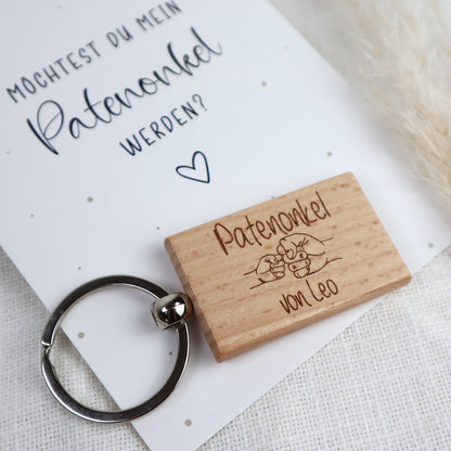 Patenonkel fragen – Schlüsselanhänger mit Karte | personalisiertes Geschenk zur Patenschaft
