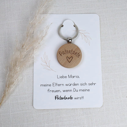Personalisierter Schlüsselanhänger mit Karte - Patentante / Patenonkel