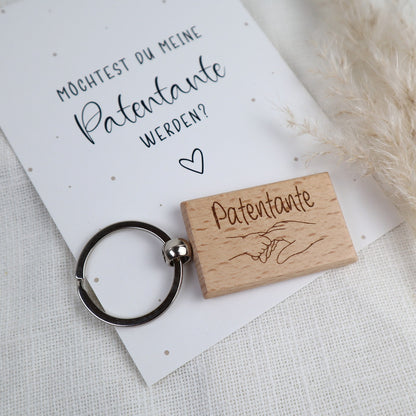 Patentante fragen – Schlüsselanhänger mit Karte | personalisiertes Geschenk zur Patenschaft