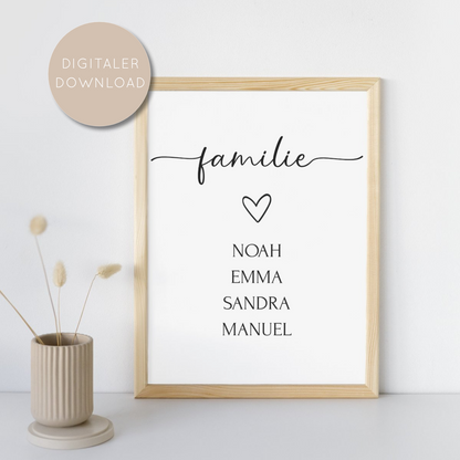 Personalisiertes Familienposter – Digitaler Download A4