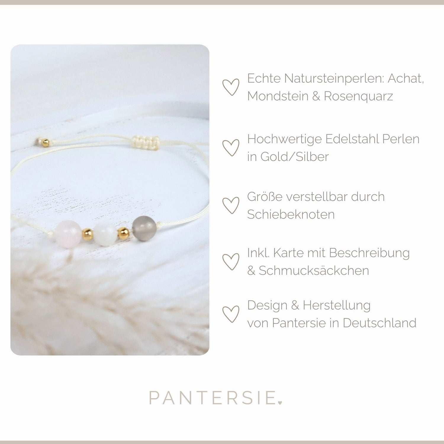 Natursteinarmband „Mom to be“ – mit Achat, Mondstein &amp; Rosenquarz