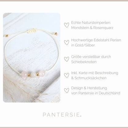 Natursteinarmband „Mutterschaft &amp; Stillzeit“ – mit Mondstein &amp; Rosenquarz