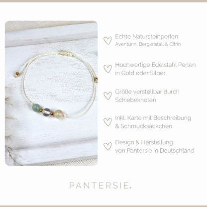 Natursteinarmband „Glücksbringer“ – mit Aventurin, Bergkristall &amp; Citrin