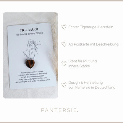 Herzenssteinkarte für Mut &amp; innere Stärke – Tigerauge in Herzform