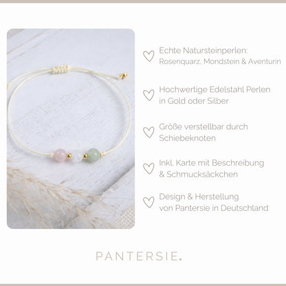 Natursteinarmband „Kinderwunsch“ – mit Rosenquarz, Mondstein &amp; Aventurin