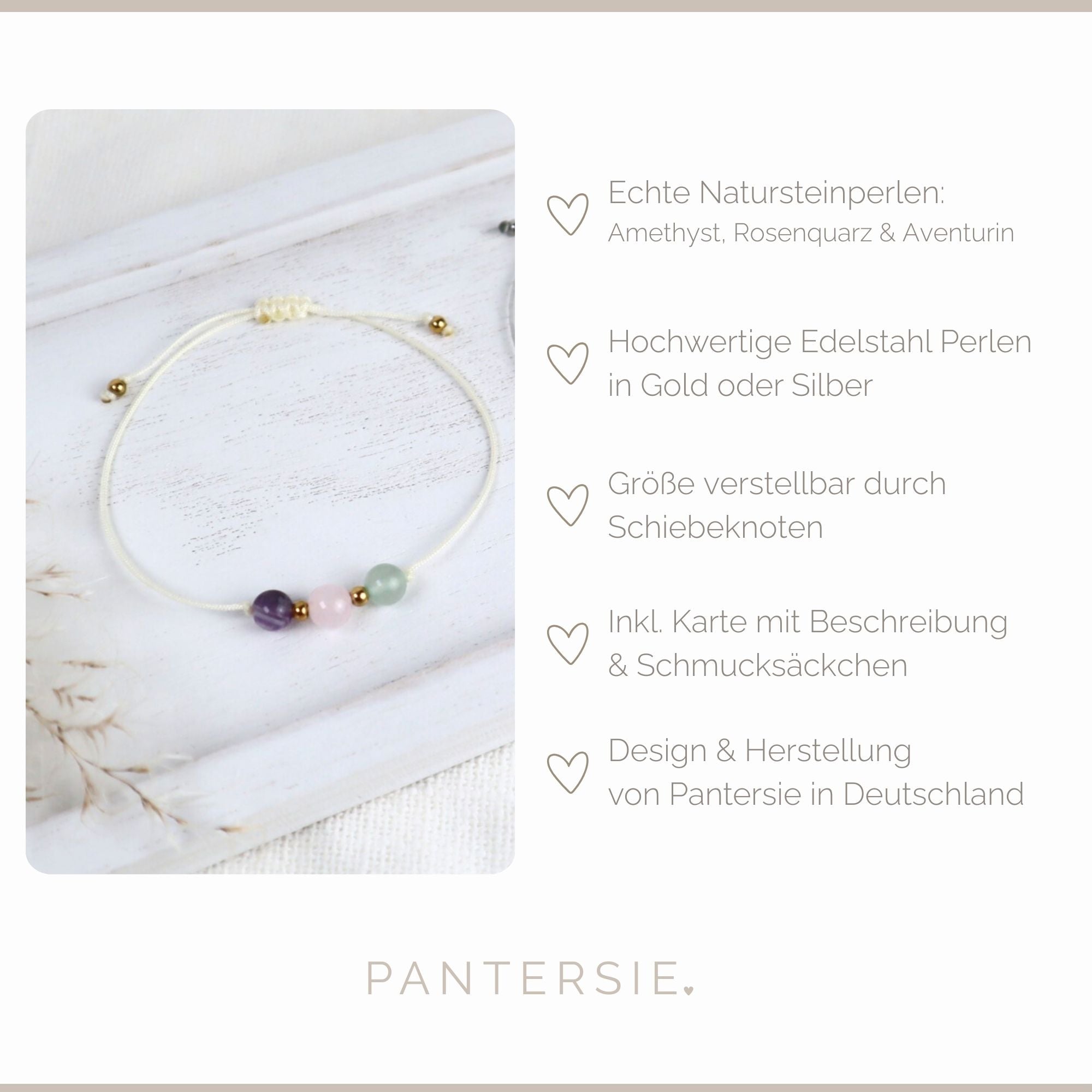 Natursteinarmband „Mama-Alltag“ – mit Amethyst, Rosenquarz&amp; Aventurin
