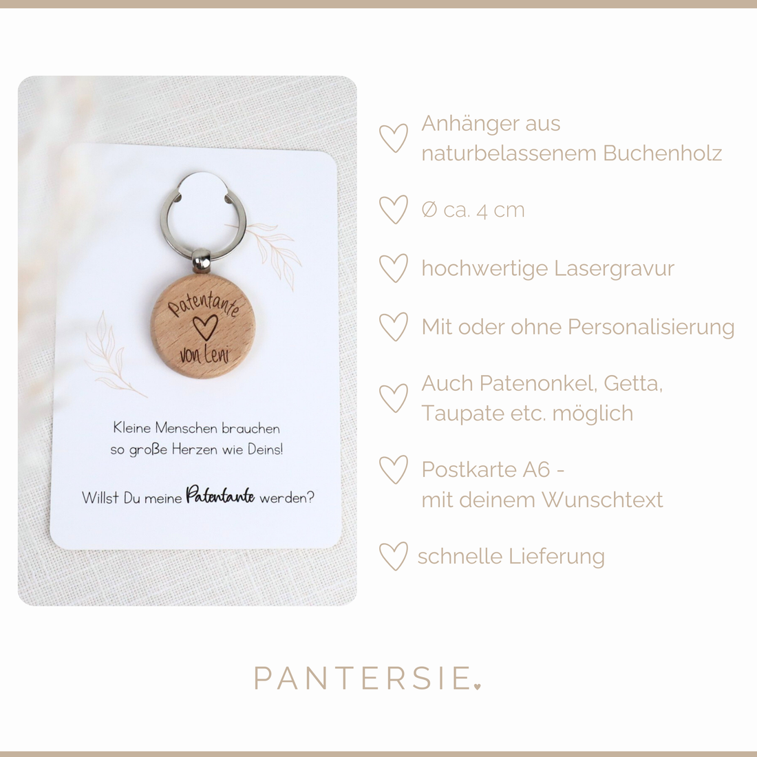 Personalisierter Schlüsselanhänger mit Karte - Patentante / Patenonkel