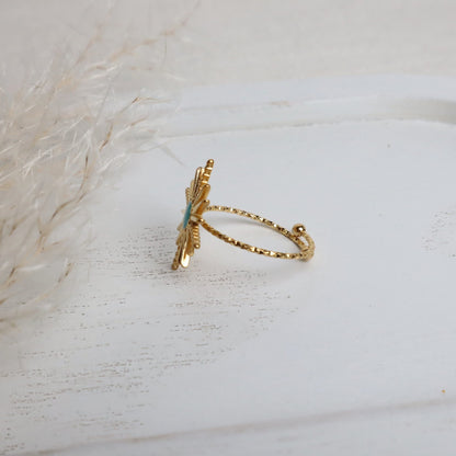Ring Edelstahl Stern – Gold &amp; Türkis | Verstellbar