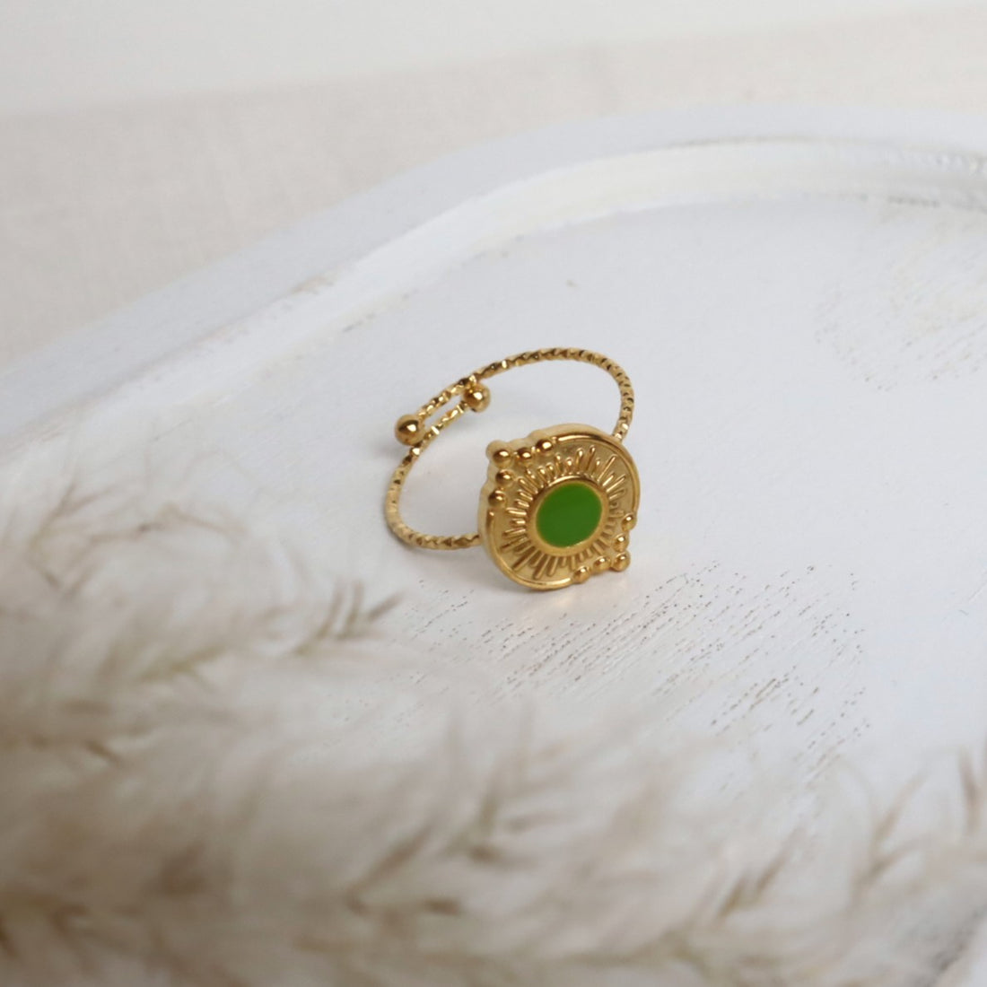 Ring mit grünem Emaille – Edelstahl Gold (verstellbar)