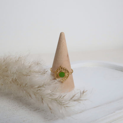 Ring mit grünem Emaille – Edelstahl Gold (verstellbar)