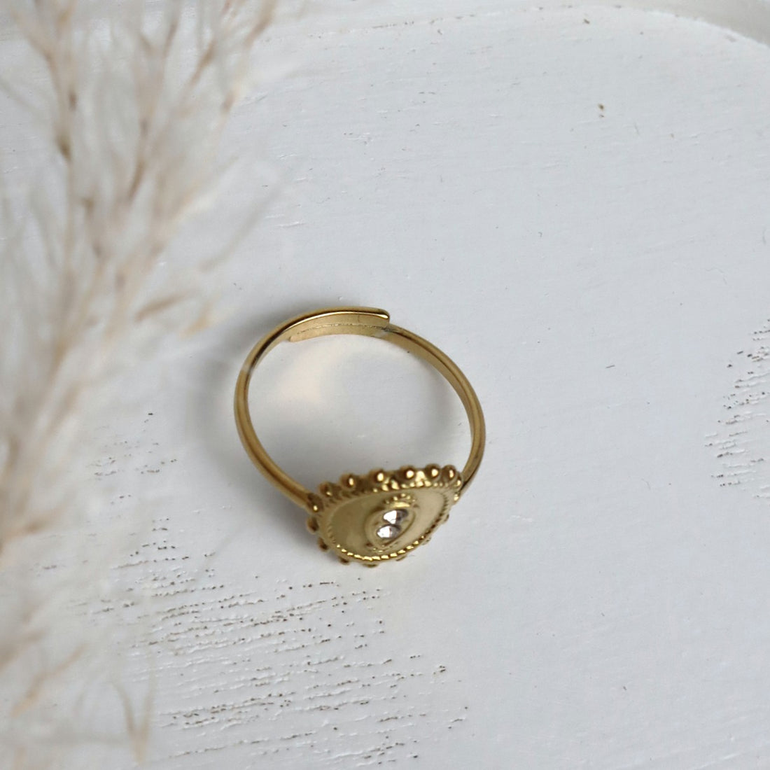 Ring Mandala-Design mit Zirkonia – Edelstahl Gold (verstellbar)