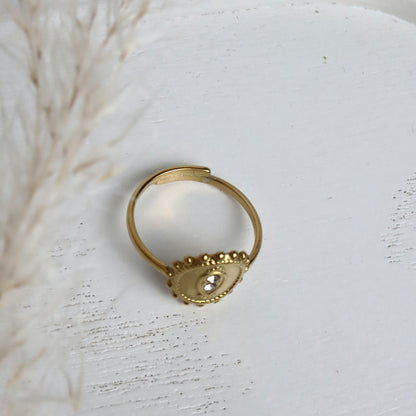 Ring Mandala-Design mit Zirkonia – Edelstahl Gold (verstellbar)