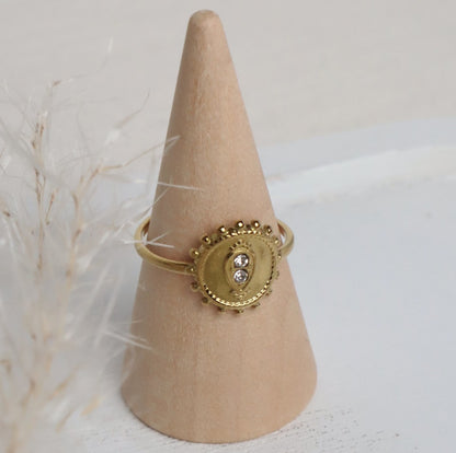 Ring Mandala-Design mit Zirkonia – Edelstahl Gold (verstellbar)